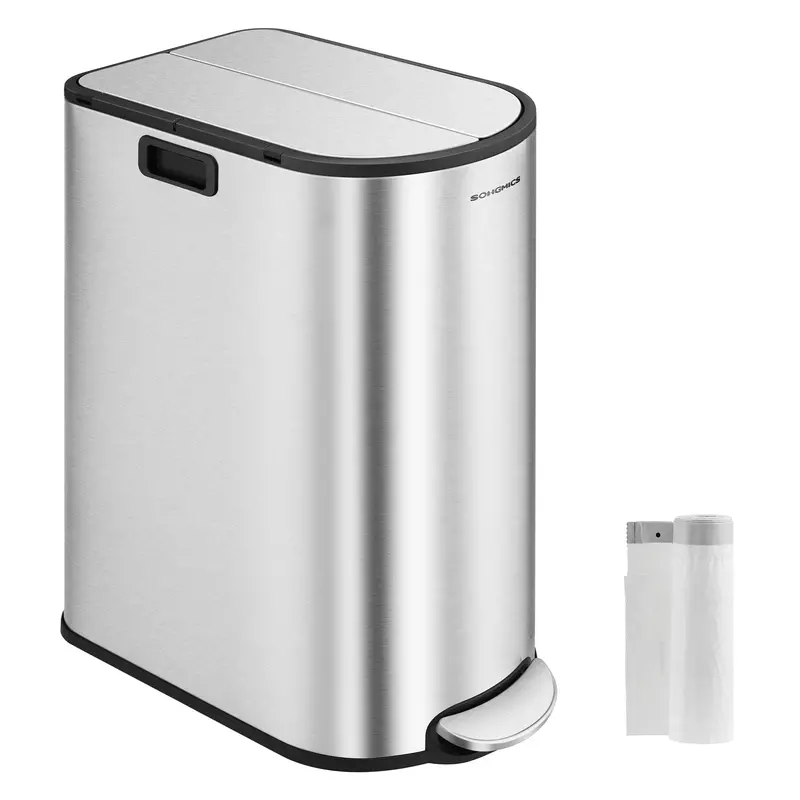 Metallic Silver Double Kitchen Bin – Pedal-Operated Wing-Lid Dual Compartment 1