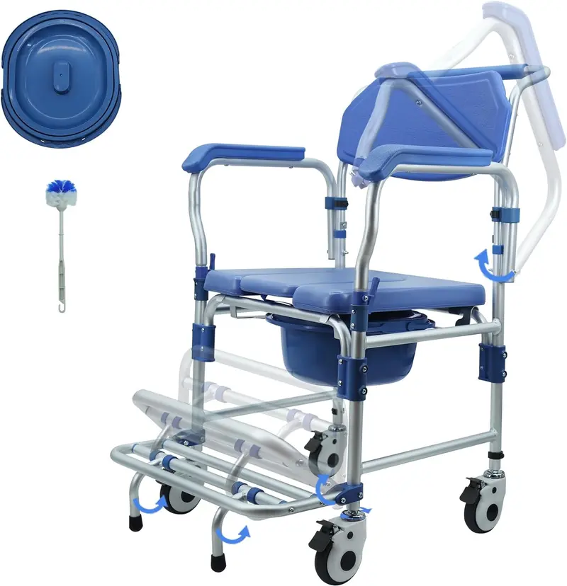 Meubon Mew2340 Adjustable Shower Commode Chair – Rolling Design With Removable Bucket & Elevated Seat 1