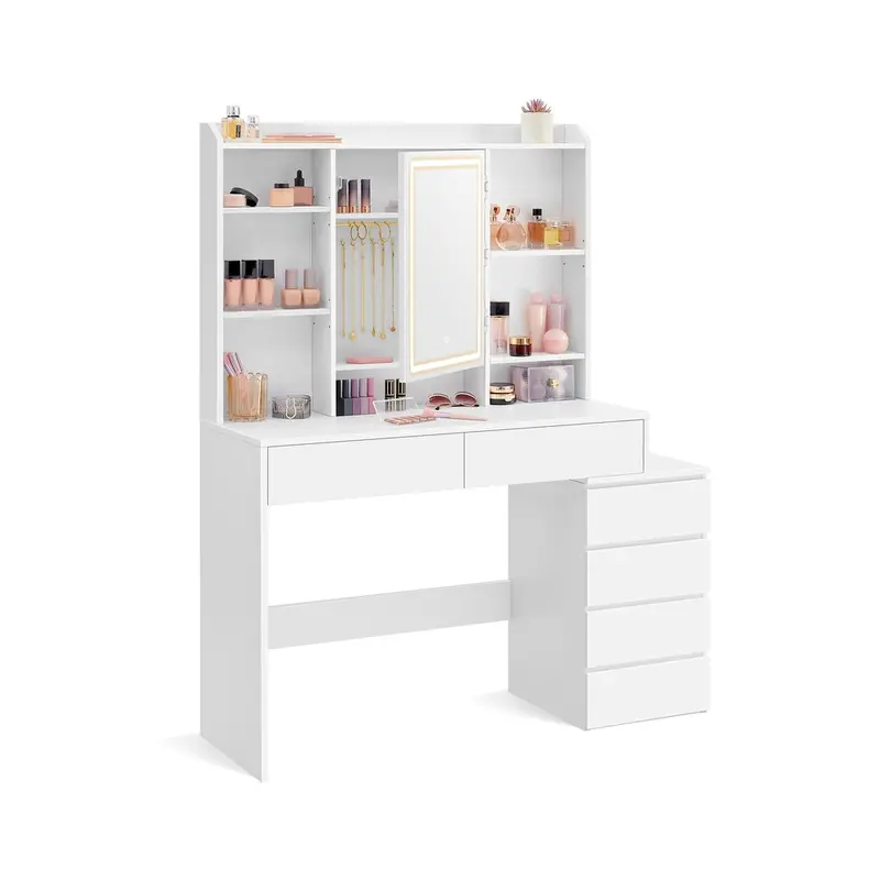 Minimalist Dressing Table – Engineered Wood, Adjustable Led Lighting & Drawer Storage 1
