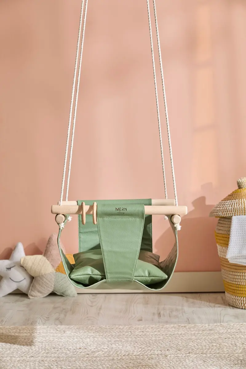 Mint Leather Baby Swing – Calming Infant Hanging Hammock 1