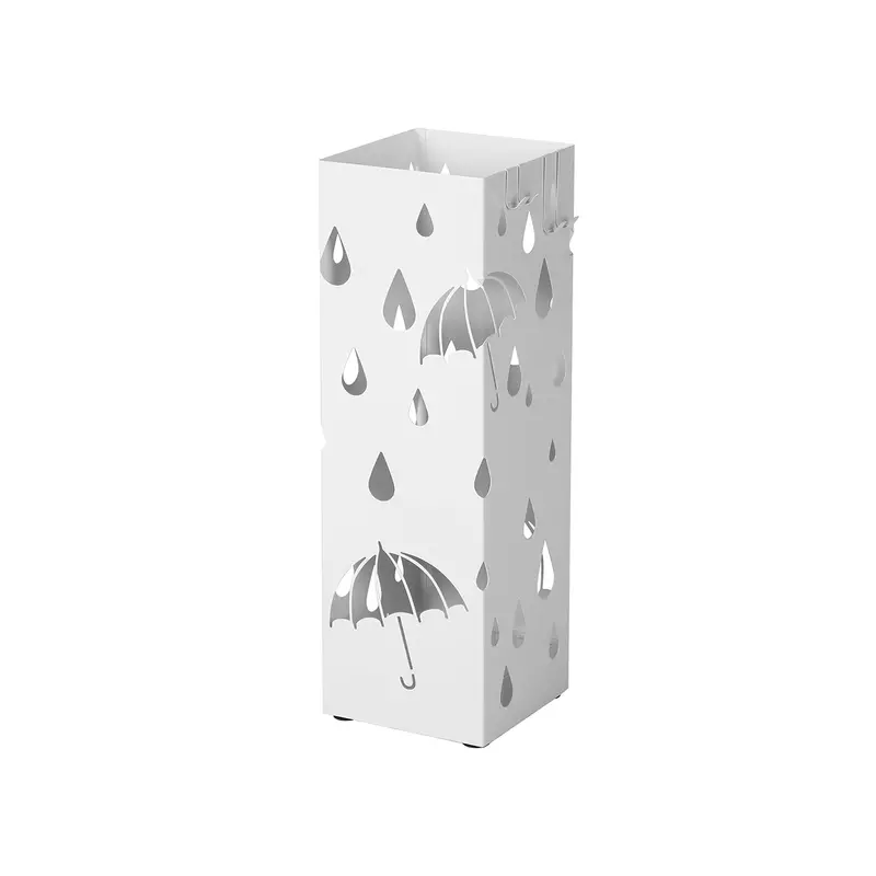 Modern White Square Umbrella Holder With Hook System And Built-In Drip Tray 1
