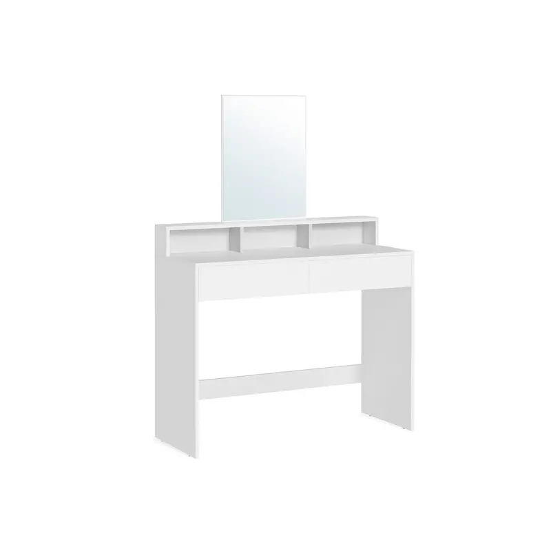 Modern Wood Dressing Table – Large Mirror, 2 Drawers & 3 Open Storage Compartments 1