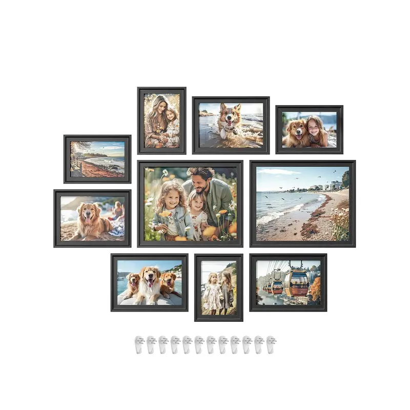 Multi-Size Picture Frame Collection – Mdf & Glass, 16 Mats & 12 Mounting Nails Included 1