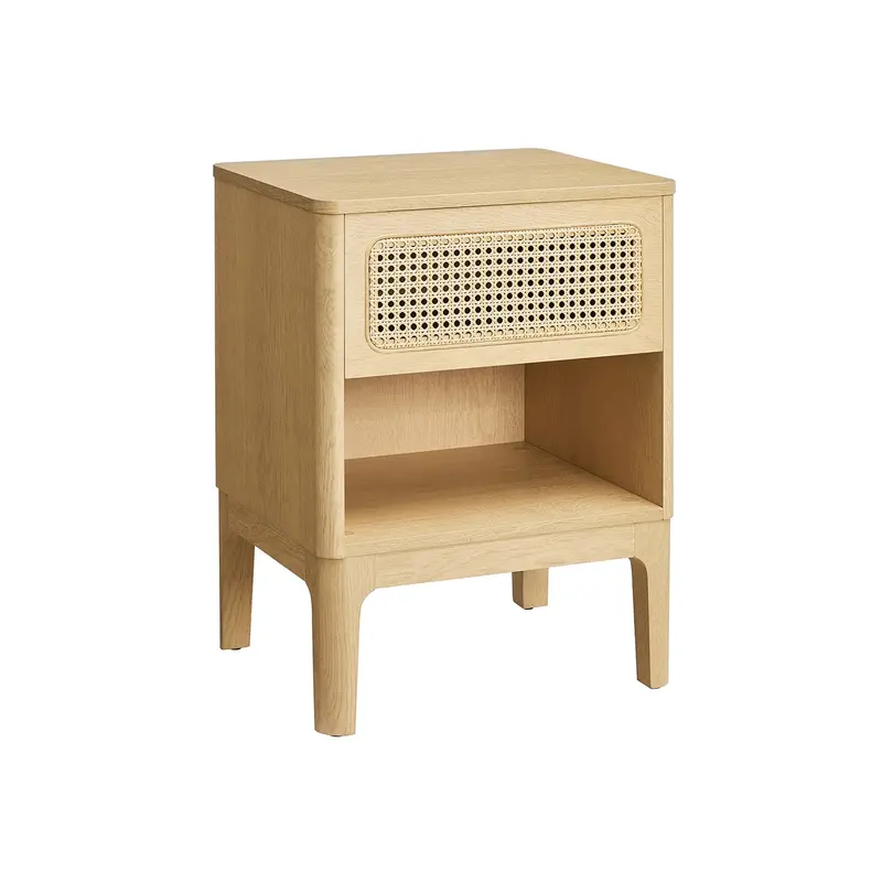 Natural Rattan Bedside Table – Modern Woven Side Table With Drawer For Bedroom Or Living Room 1
