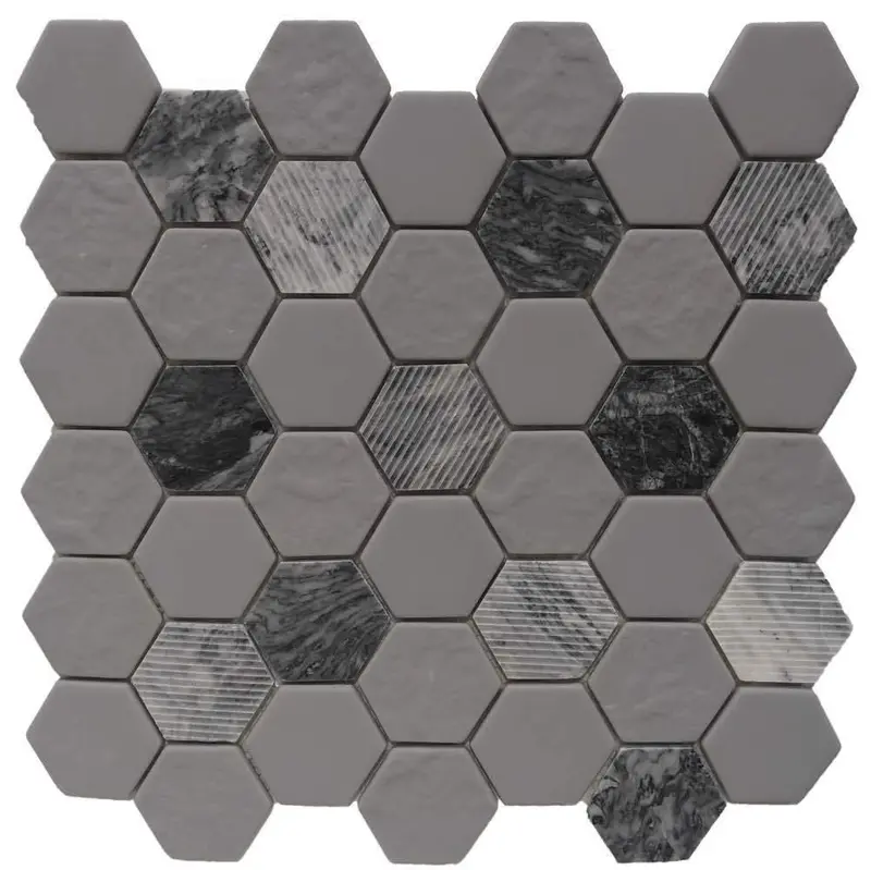 Natural Stone Hexagon Mosaic Tile In Warm Gray 1