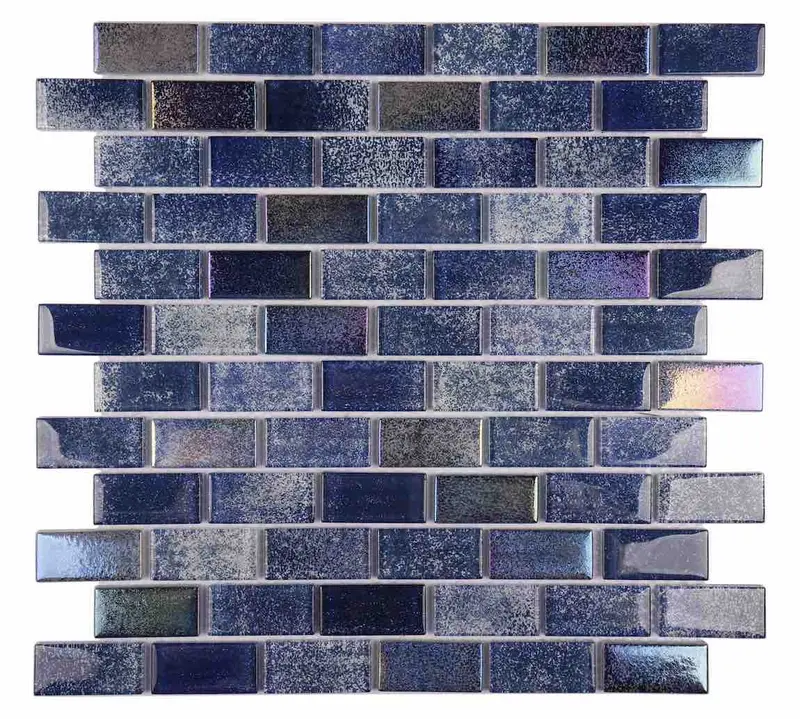 Navy Blue Iridescent Soul Glass Tile 1X2 In. Wall Mosaic 1