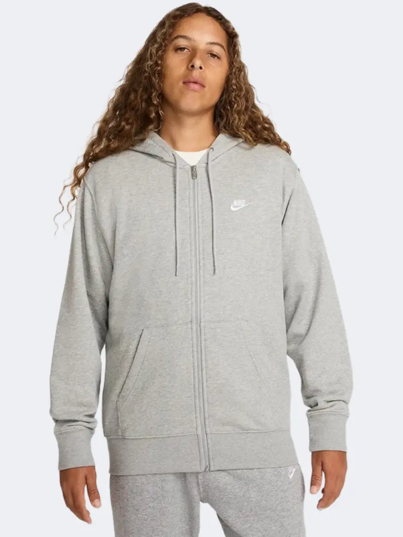 Nike Club French Terry Hoodie For Men – Grey Relaxed-Fit Sweatshirt 1