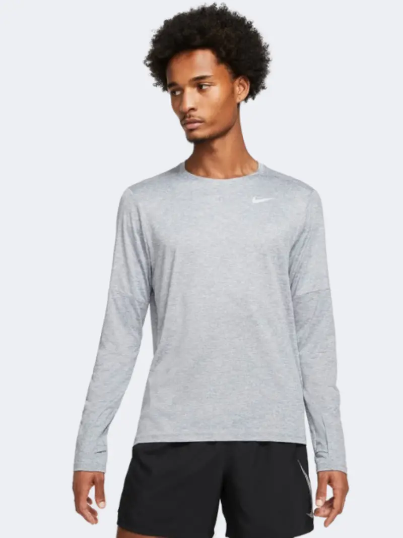 Nike Dri-Fit Element Crew Long Sleeve Running Top For Men – Heather Grey 1