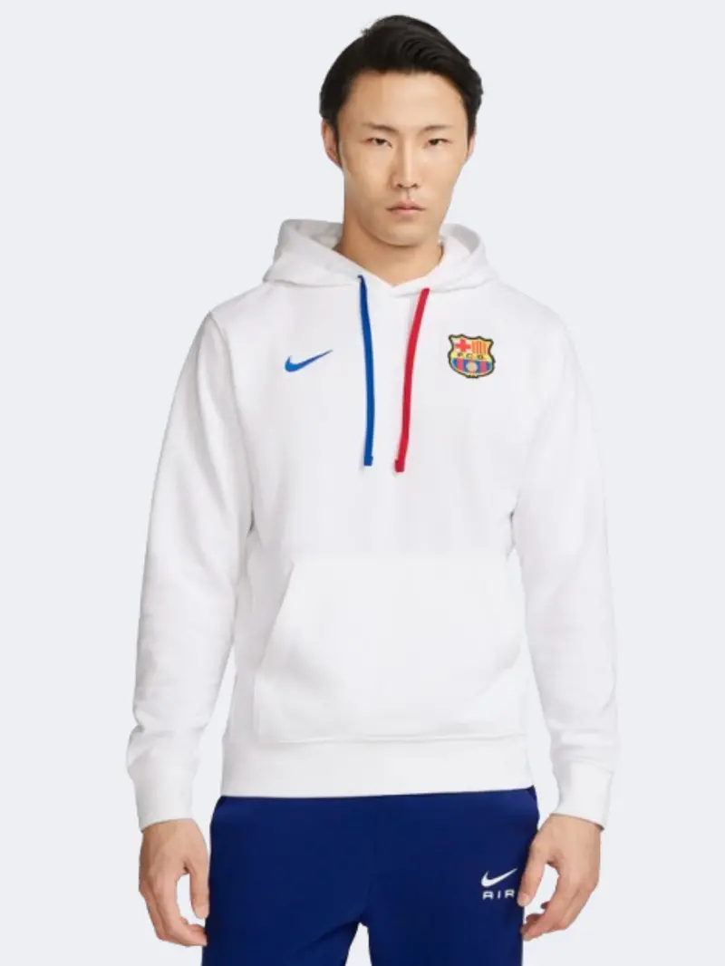 Nike Fc Barcelona Club Men'S White, Blue, And Red Football Hoodie 1