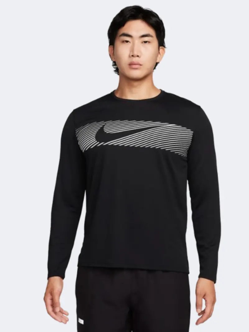 Nike Miler Flash Men'S Running Long Sleeve – Black & Silver 1