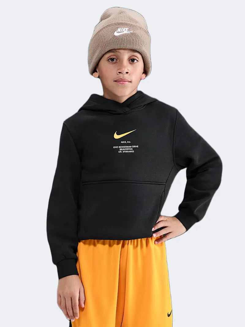 Nike Sportswear Club Fleece Boys' Hoodie – Black & Gold 1