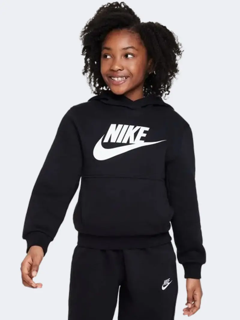 Nike Sportswear Club Fleece Boys' Hoodie – Black & White 1