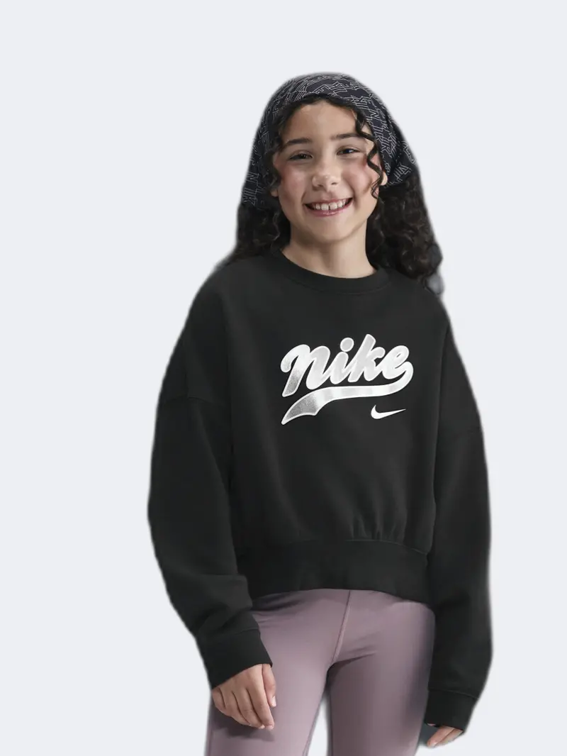 Nike Sportswear Trend Fleece Cropped Crew – Black & Silver 1