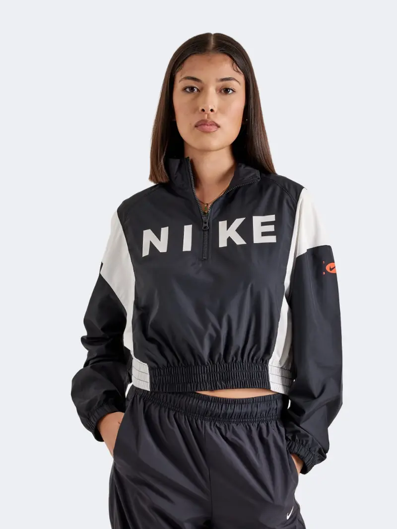 Nike Sportswear Women'S Black & Sail Woven Remix Long Sleeve Top 1