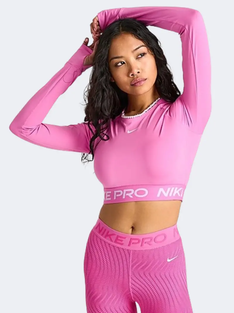 Nike Women'S Pro 365 Training Long Sleeve Top – Playful Pink & White 1