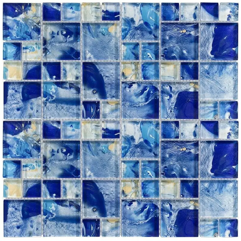 Ocean Blue Pool Glass Tile – Geometric Water-Inspired Mosaic 1