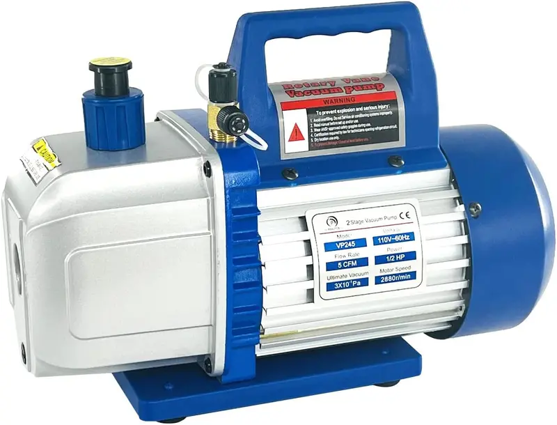 Oil-Free 5 Cfm Rotary Vane Vacuum Pump – 110V, 1/2 Hp, Two-Stage Hvac & Industrial Use 1