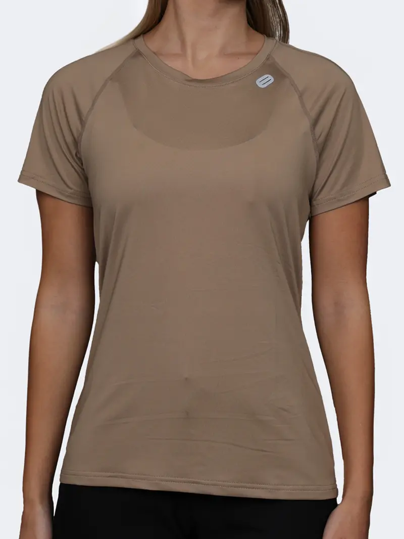 Oil & Gaz Beige Crew-Neck Women’S Lightweight Fitness Top 1