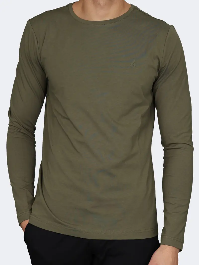 Oil & Gaz Men'S Classic Long-Sleeve Crew-Neck – Olive 1