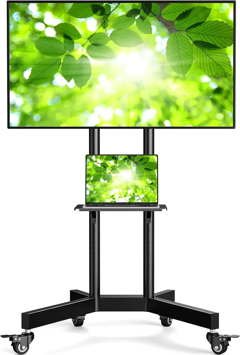 Outdoor-Ready Rolling Tv Stand With Height Adjustment And Brake-Locked Casters (32–85") 1