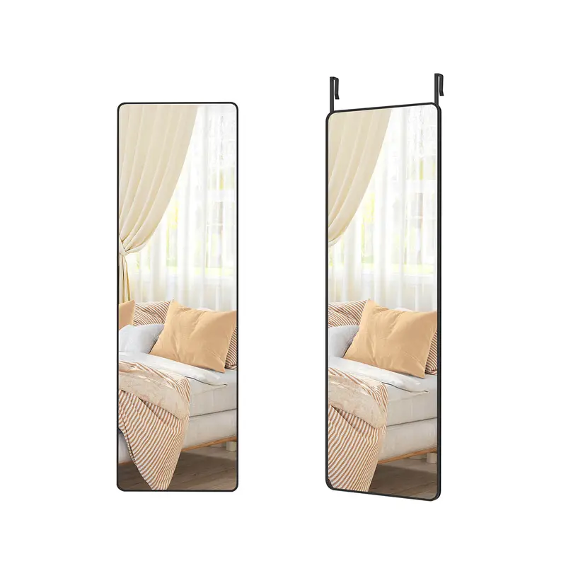 Over-The-Door Or Wall-Mounted Full-Length Mirror – Tempered Glass, Ink Black Aluminium Frame 1