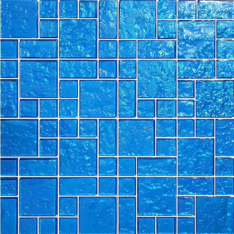 Pale Blue Mixed Iridescent Glass Pool Tile – Varied Cuts 1