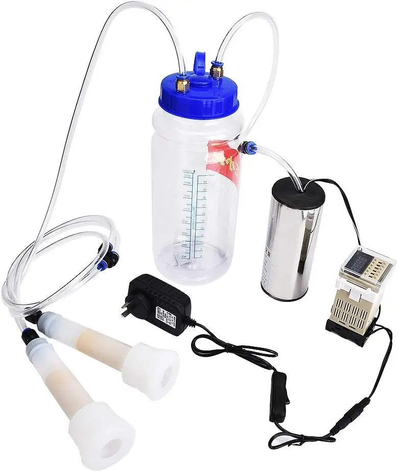 Portable Electric Cow Milking Machine: 2L Vacuum Pump With Pulsation Control & Dual Teat Cups 1