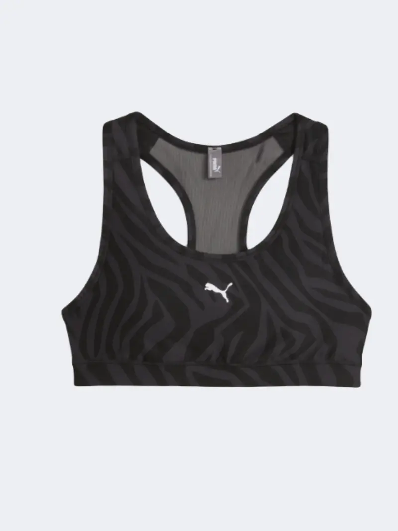 Puma 4 Keeps All-Over Print Training Bra For Women – Black With Zebra Pattern 1