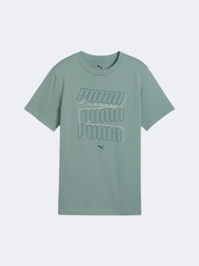 Puma Ess Logo Lab Hog Boys' Lifestyle T-Shirt – Green Moon 1
