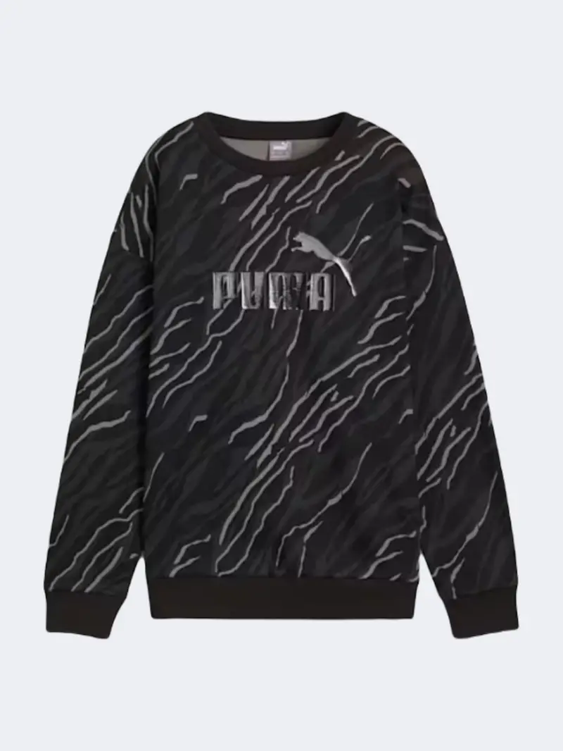 Puma Essential Plus Animal All-Over Print Sweatshirt For Women – Black And Grey 1