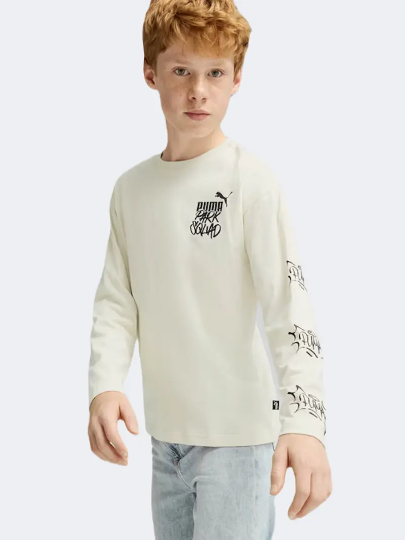 Puma Essential Plus Mid 90S Long Sleeve Shirt For Boys – Alpine Snow 1