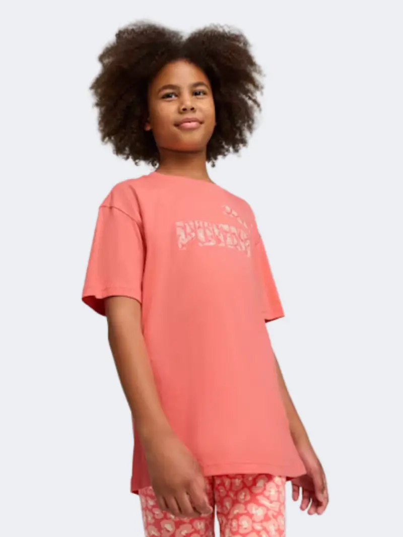 Puma Essentials Animal Logo Infill Girls' Lifestyle T-Shirt – Peach Frost 1