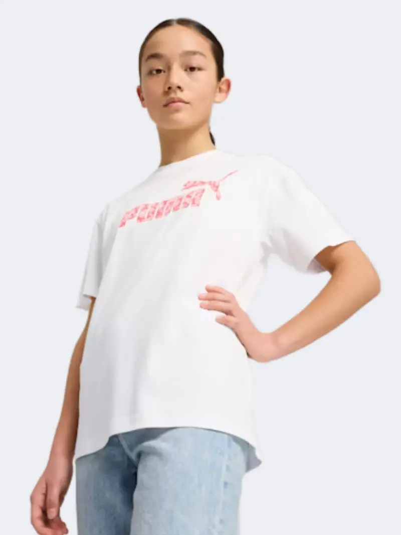 Puma Essentials Animal Logo Infill Girls' Lifestyle T-Shirt – White 1