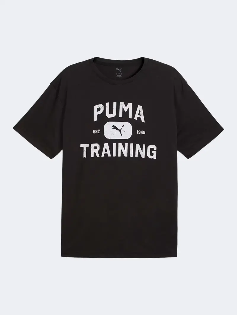Puma Graphics Train Logo Relaxed-Fit Black Training Tee For Men 1