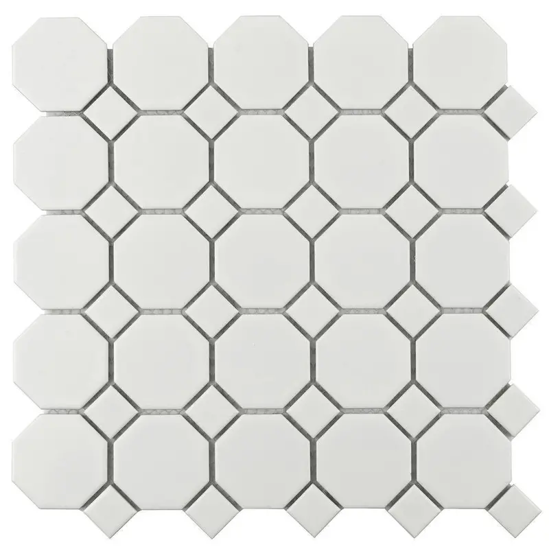 Pure White Octagonal Porcelain Mosaic Tile 1