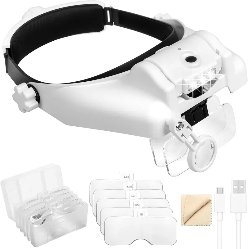 Rechargeable Led Headband Magnifier With 6 Interchangeable Lenses (1X–14X) 1