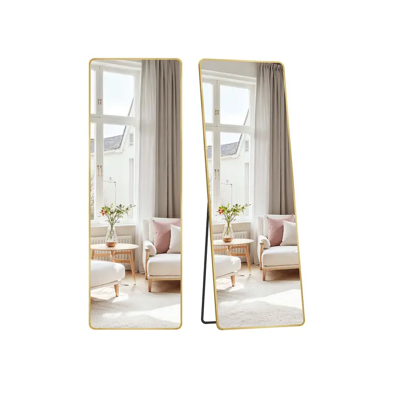 Rectangular Floor Mirror – 160X50 Cm Aluminium Alloy Frame In Pale Gold With Integrated Stand 1