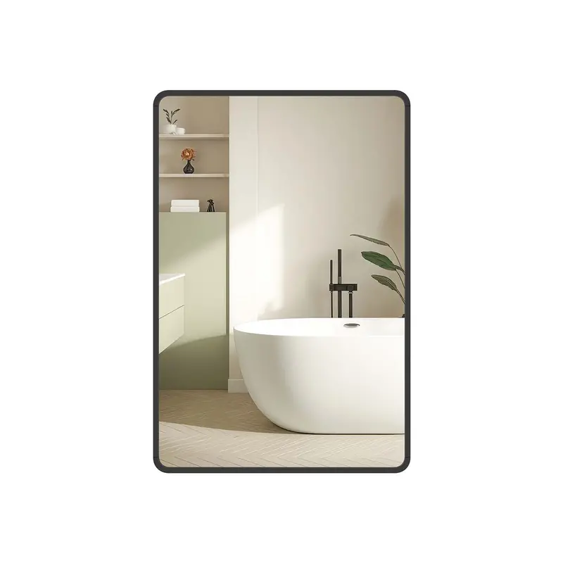Rectangular Wall-Mounted Mirror – Slim Ink Black Aluminum Frame With Safety Film And Dual Installation Options 1