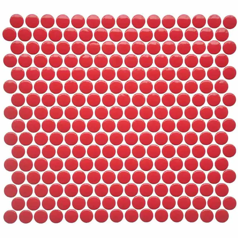 Red Penny Round Porcelain Mosaic Tile – Decorative Accent Tile 1
