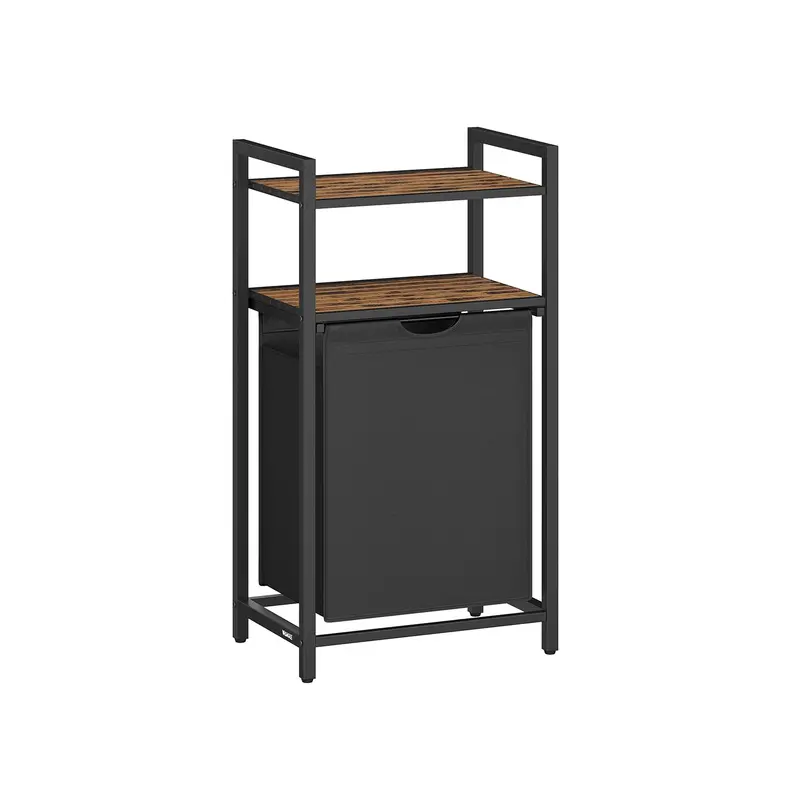 Rustic Brown & Black Hybrid Laundry Basket – 65L Wood-Fabric Combo With Removable Liner And Dual Shelves 1