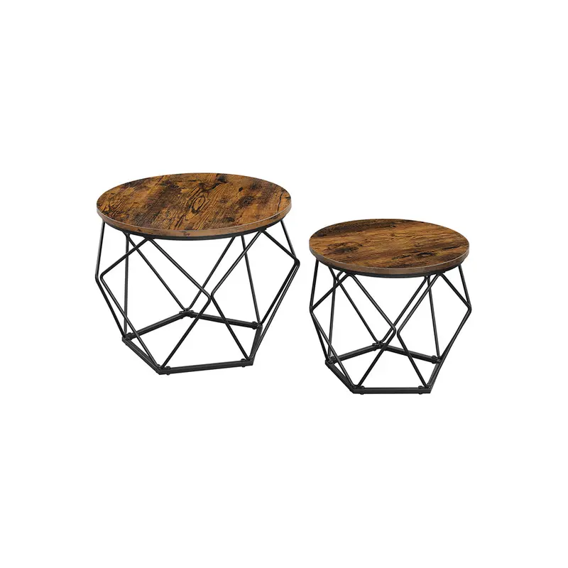 Rustic Brown & Black Steel Side Table Set – Pair Of Industrial-Inspired Nested Tables 1