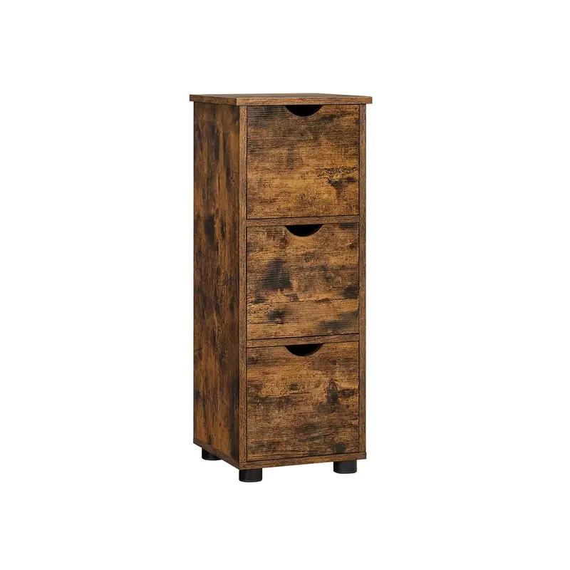 Rustic Brown Mdf Slim Storage Unit – 3-Drawer Vertical Organizer 1