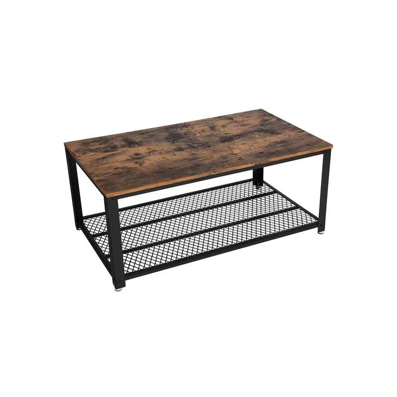 Rustic Brown Wood-And-Metal Coffee Table – Industrial-Inspired Low Table With Open Shelf 1