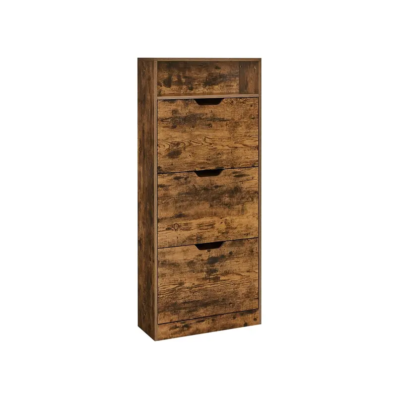 Rustic Brown Wooden 4-Tier Shoe Cabinet – Adjustable & Removable Dividers, Enclosed Storage 1