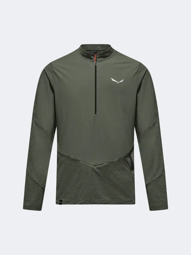 Salewa Pedroc Dry Wind Half-Zip Hiking Sweatshirt For Men – Faded Green 1