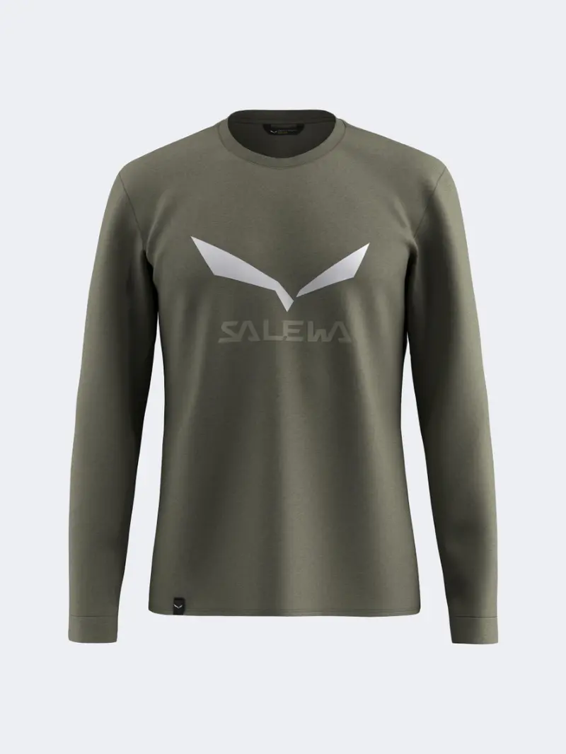 Salewa Solid Logo Dry Men'S Hiking Long Sleeve Shirt – Faded Green 1
