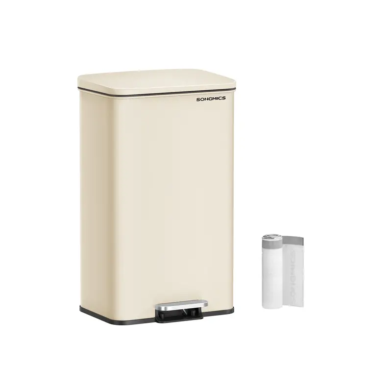 Sand-Beige Step-Activated Trash Can – Heavy-Duty Steel Bin With Soft-Close Mechanism & 15 Bags 1