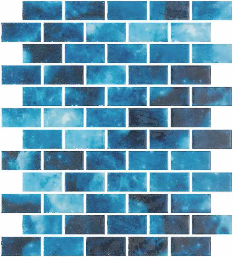 Seine Blue Glass Pool Mosaic Tile 1X2 In. Waterproof 1