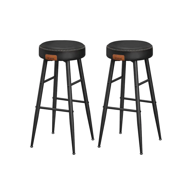 Set Of 2 Black Synthetic Leather Bar Stools – 63 Cm Height, Stable Base, Easy Setup 1