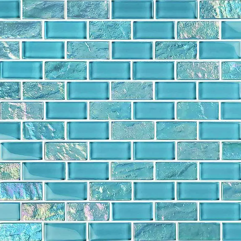Sheen Aqua Glass Mosaic Tile (1X2) – Modern Reflective Finish 1